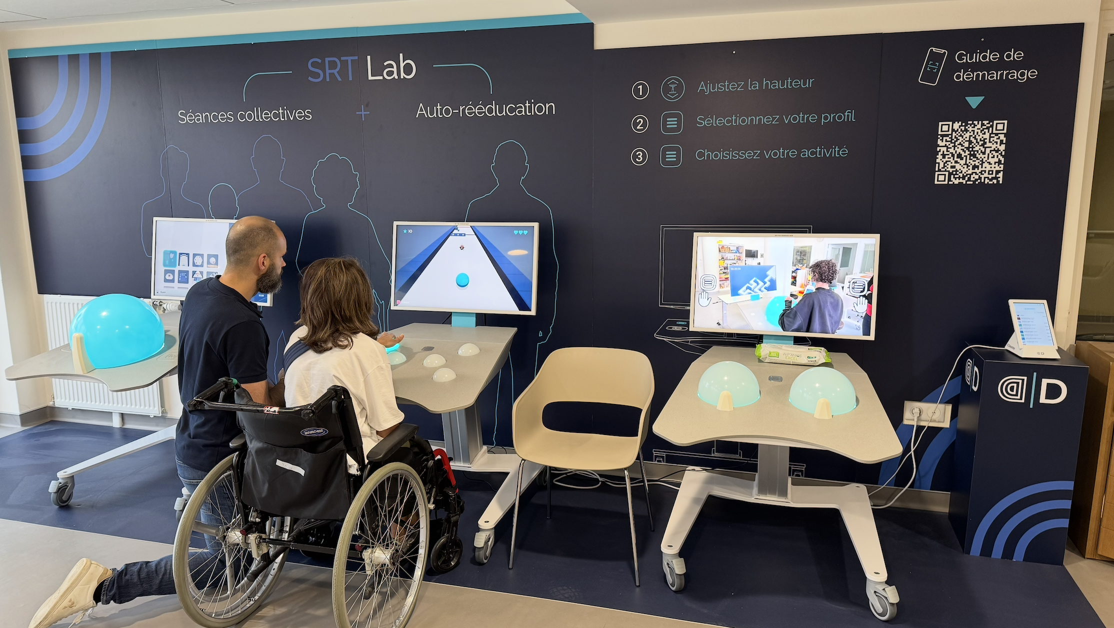 patients travaillant seuls en autonomie sur la technologie SRT de Dessintey